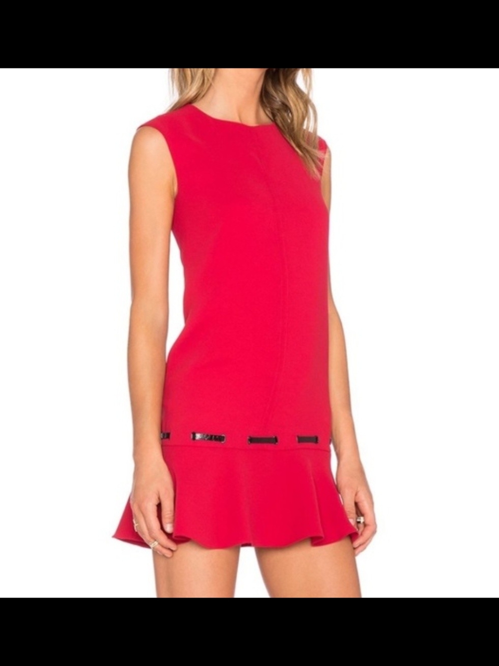 The Kooples Vibrant Red Sleeveless Ruffle-Hem Mini Dress